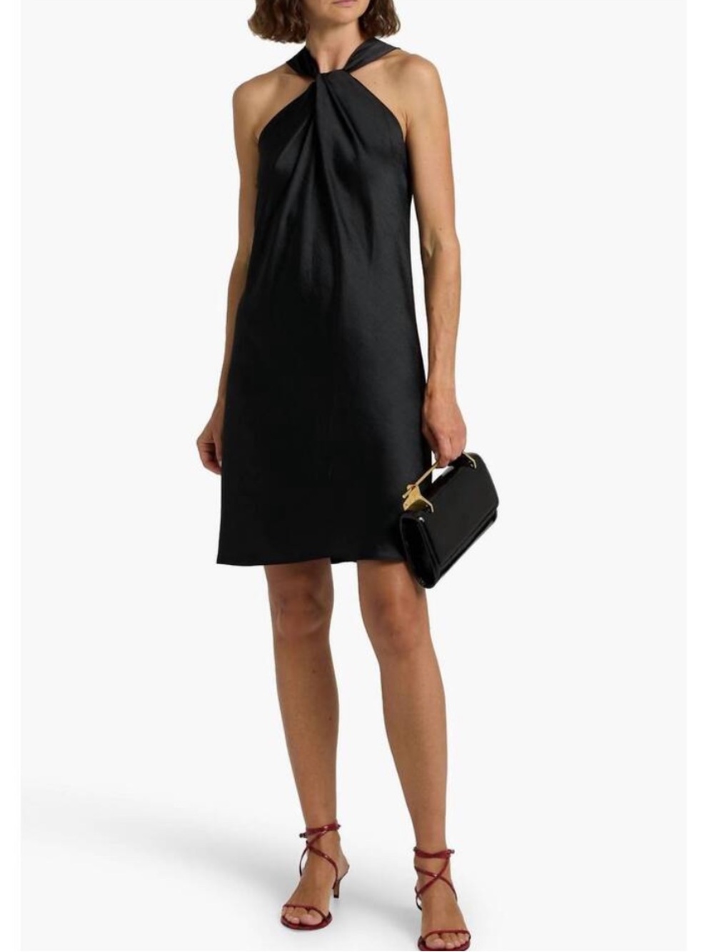 Theory NWT Satin Crepe Sleeveless Twist Neck Mini Dress in Black Size Small